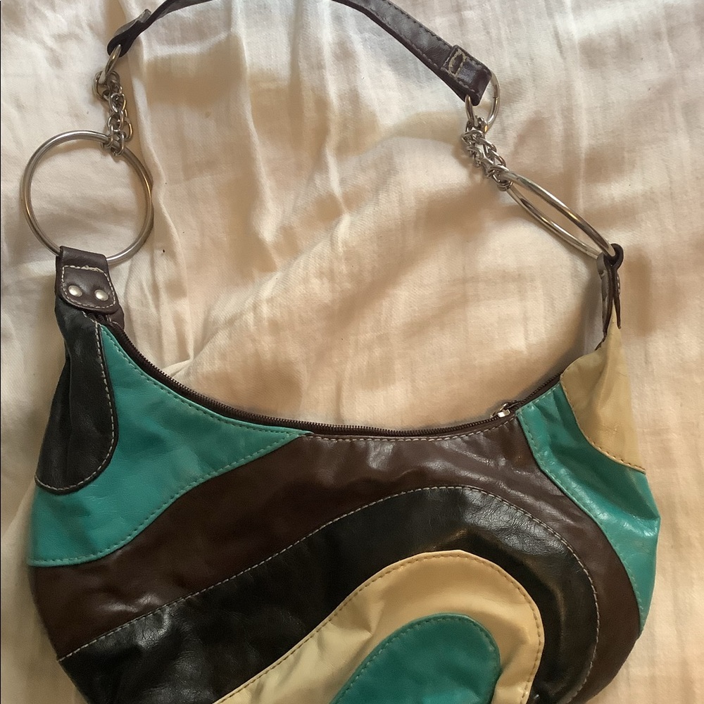 Vintage unknown brand hand purse multi colored brown green and cream colored
